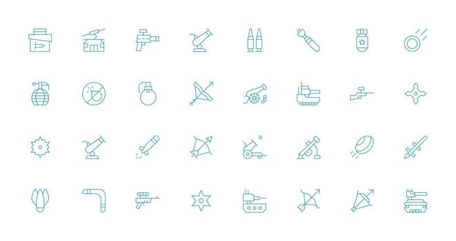 32 Icons for Projectile in Thin Line Format Minimal Icon Pack vector