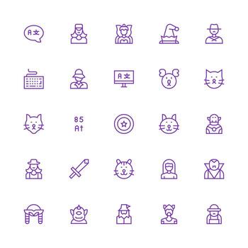 personaje conjunto con 25 medio carrera contorno íconos bien estructurado íconos para creativo utilizar vector