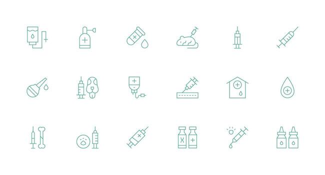 Injection Visual Pack containing 18 Minimal Line Icons Complete Icon Set for Mobile Apps vector