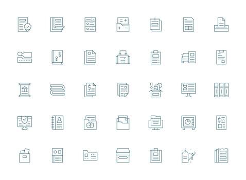 Records Icon Set with 35 Light Line Graphics Interface Icon Collection for Daily Projects vector