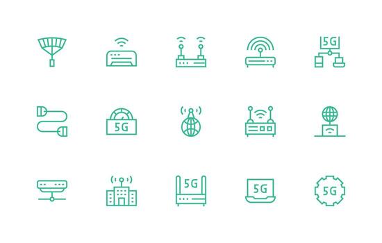 Regular Line Style Modem Icons with 15 Vectors Functional Icon Series