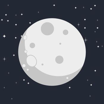 A large white moon is floating in the dark sky. The moon is surrounded by a multitude of stars, creating a serene and peaceful atmosphere. Concept of wonder and awe at the vastness of the universe vector