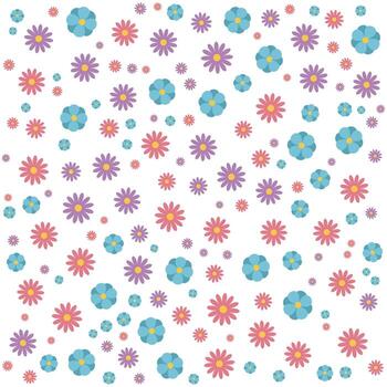 A colorful flower pattern with many different colored flowers. The flowers are in various sizes and shapes, and they are scattered throughout the image. Scene is cheerful and vibrant vector