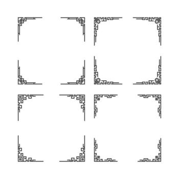 Six black-and-white frames with distinct designs yet a shared style, displayed together in a grid arrangement. vector