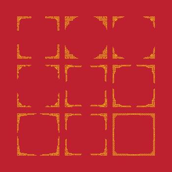 Whimsical Red Background with Yellow Frames of Different Sizes and Shapes. vector