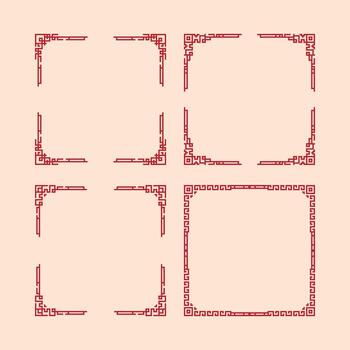 Four Red Frames with Decorative Design in Various Sizes and Shapes Arranged from Large to Small vector