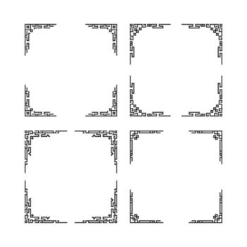 The image shows six black-and-white frames, each with a distinct design yet unified in style, neatly arranged in a grid layout. vector