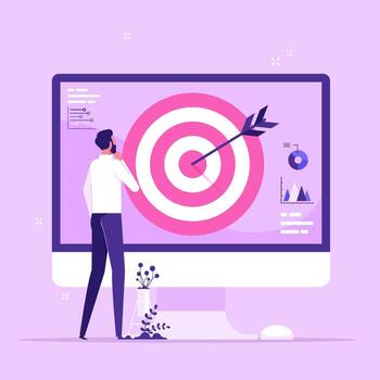 Person assessing target metrics on screen vector