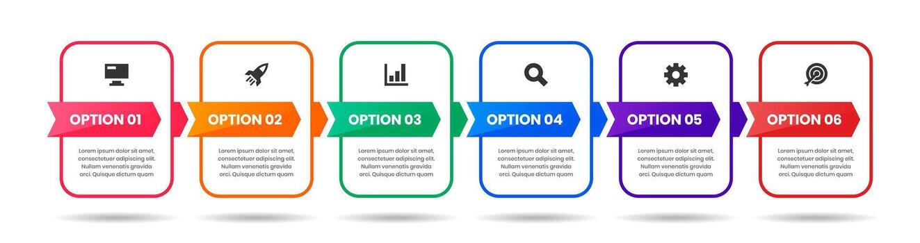 Arrows Infographic Element Design Templates with Icons and 6 Options. Suitable for Process Diagram, Presentations, Workflow Layout, Banner, Flow Chart vector