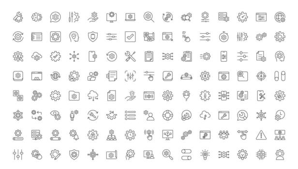 Settings and gear icon set. options, configuration, preferences, operation, control, management, optimization and productivity icon set. vector