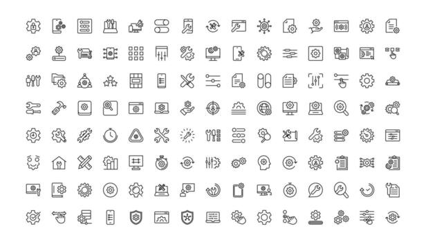 Settings and gear icon set. options, configuration, preferences, operation, control, management, optimization and productivity thin line icon set. vector