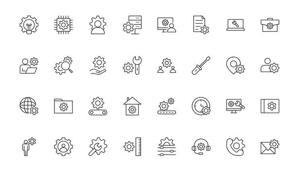 Settings and gear icon set. options, configuration, preferences, operation, control, management, optimization and productivity icon collection. vector