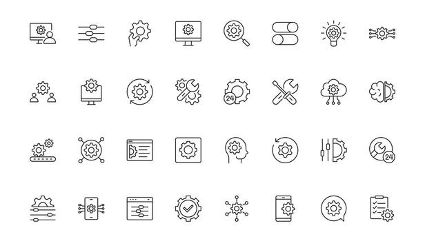 Settings and gear icon set. options, configuration, preferences, operation, control, management, optimization and productivity icon Pack. vector