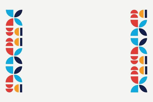 Modern abstract background with colorful geometric border pattern. Minimalist layout with red, blue, orange, and navy half-circle and petal shapes, perfect for posters, templates, invitations vector