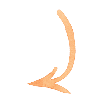 A thin orange arrow curved to the side. Watercolor hand drawn illustration. Design for stickers, scrapbooking, journaling. Pointer, arrow, direction, way, movement, diagonal png