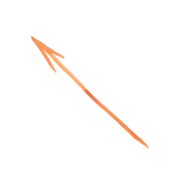 Long thin arrow. Watercolor hand drawn illustration. Design for stickers, scrapbooking, journaling. Pointer, arrow, direction, way, movement, diagonal png