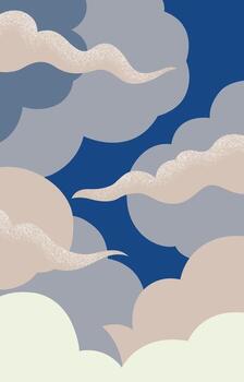 de inspiración japonesa resumen nube modelo con fluido viento formas en apagado gris, beige, y profundo azul. ideal para textiles, fondo de pantalla, y moderno superficie diseño. vector