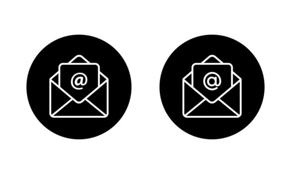 abierto correo electrónico sobre icono en negro círculo. correo bandeja de entrada y comunicación mensaje símbolo vector