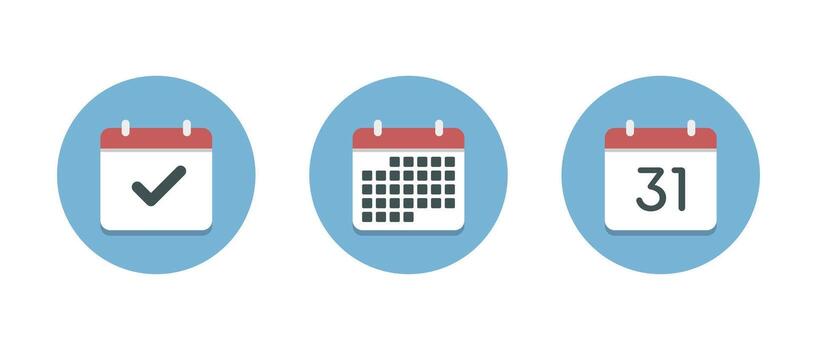 calendario icono conjunto en plano diseño. fecha y calendario símbolo vector