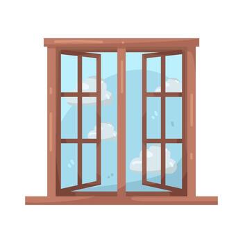 Open wooden window with blue sky vector