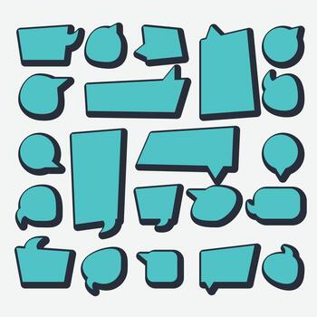 A large set of white speech bubbles with turquoise volumetric shadow in various shapes and sizes. Suitable for comic design, illustrations, and other creative uses vector