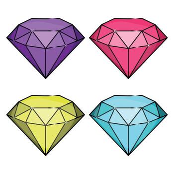 illustration of a set of multicolored diamonds with shiny edges and sparkles. Precious stones ruby, amethyst and diamond. vector
