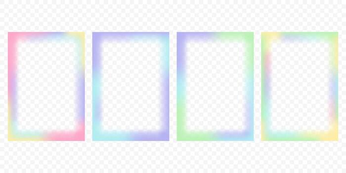 Abstract gradient frame. Cute blurred border. Glowing template. Girly light neon pastel decorative element for poster. Minimal Y2k set of rectangles. vector