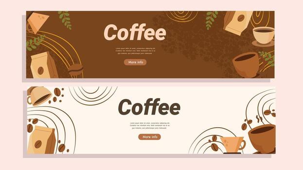 Coffee banner set with abstract background and cafe elements vector