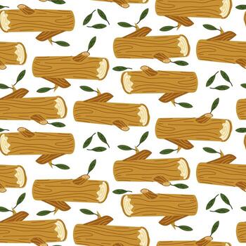 Pattern of thick cut tree branches. Flat color seamless texture. Forest theme. Part of tree, trunk with branches and leaves. Design for packaging in the theme of a picnic, hike, or walk in the forest vector