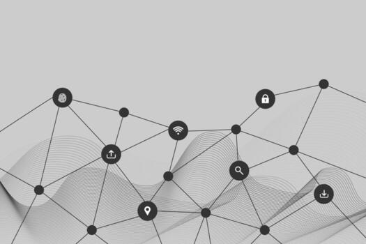 Futuristic technology background showing interconnected nodes with flat icons, symbolizing data, security, internet and digital communicatio vector