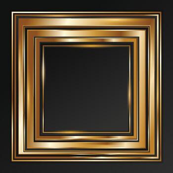 Luxury Golden Square Frame with 3D Metallic Effect. Premium Elegant Abstract Square Frame Design. Shiny Metallic Square Frame vector