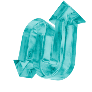 3d Pfeil Kurve oben Nieder Formen im gefrostet Blau Eis Glas Stil, isoliert auf ein transparent Hintergrund. Glasmorphismus Symbole und 3d Elemente zum modern Grafik Design. png