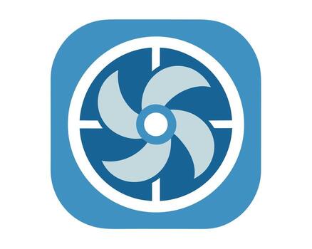 Serene Blue Fan Icon A Calming Rotating Design in a Square App Icon for Cooling Technology vector