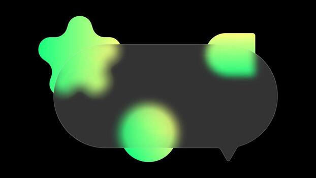 Rounded speech bubble displays a semi-transparent design, blending with vibrant green geometric shapes. The glass morphism effect adds depth, inviting interaction and communication. vector