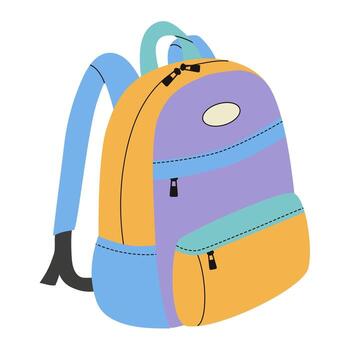 Isolated single element of schoolbag. Trendy design in flat style. Colorful backpack with multiple pockets and straps. vector