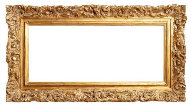 Ornate Gold Picture Frame with Intricate Detailing and Empty White Space for Artwork or Photo