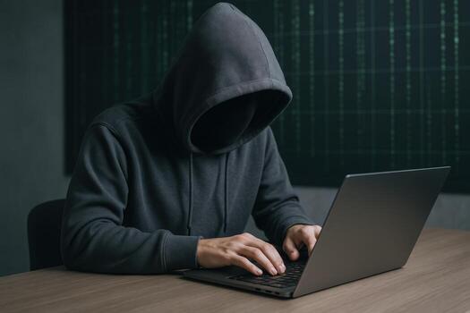 anónimo hacker codificación malware en computadora portátil, ciber seguridad amenaza, datos incumplimiento, digital crimen foto