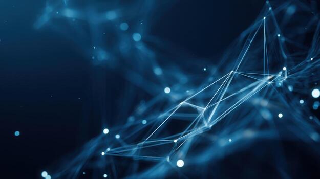 Abstract Network Connection Structure with Lines and Dots on Dark Blue Background, Conceptual Backdrop photo