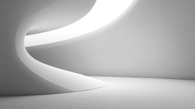 Abstract Interior Design Minimalist White Structure with Smooth Curves and Bright Light, Modern Architecture photo