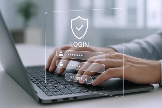 Secure Login Interface on Laptop User Accessing Account with Cybersecurity Authentication Measures photo