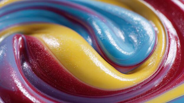 Colorful Swirl of Creamy Texture Abstract Background with Blue, Yellow, and Red Pigments photo
