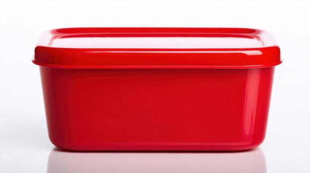 Red Plastic Food Container with Lid for Storage, Meal Prep, Leftovers on White Background photo