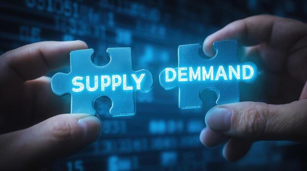 Connecting Supply and Demand Two Hands Holding Puzzle Pieces in a Business Context photo