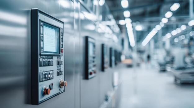 Automated Industrial Control Panel Displays Data in a Modern Factory Environment, Showcasing Precision and Efficiency photo