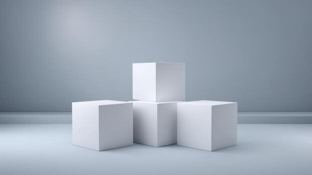 Minimalist Product Display White Cubes on Platform with Soft Lighting for Modern Presentation photo