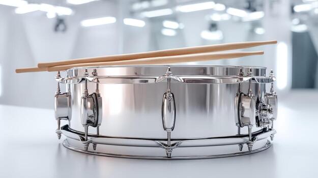 Snare Drum with Drumsticks in a Modern, Minimalist Setting Rendering photo