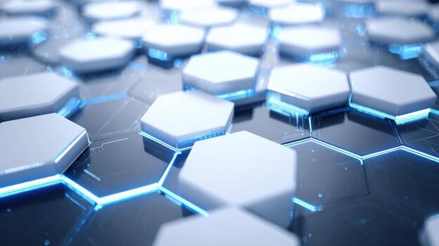 Abstract Hexagon Pattern with Blue Light Futuristic Technology and Modern Design Background Concept photo