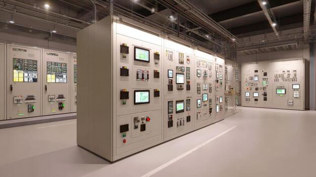 Electrical Control Room with Industrial Panels, Instrumentation, and Monitoring Systems for Power Generation and Distribution photo