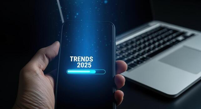 Digital Trends 2025 Mobile Technology and Future Concepts Featuring a Loading Bar and Laptop Device photo