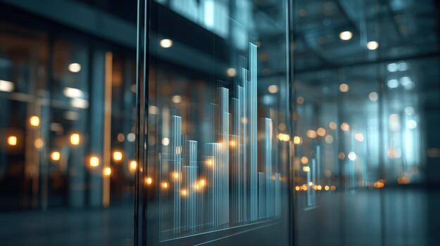Abstract financial chart in modern office, transparent display, data analysis, business performance photo